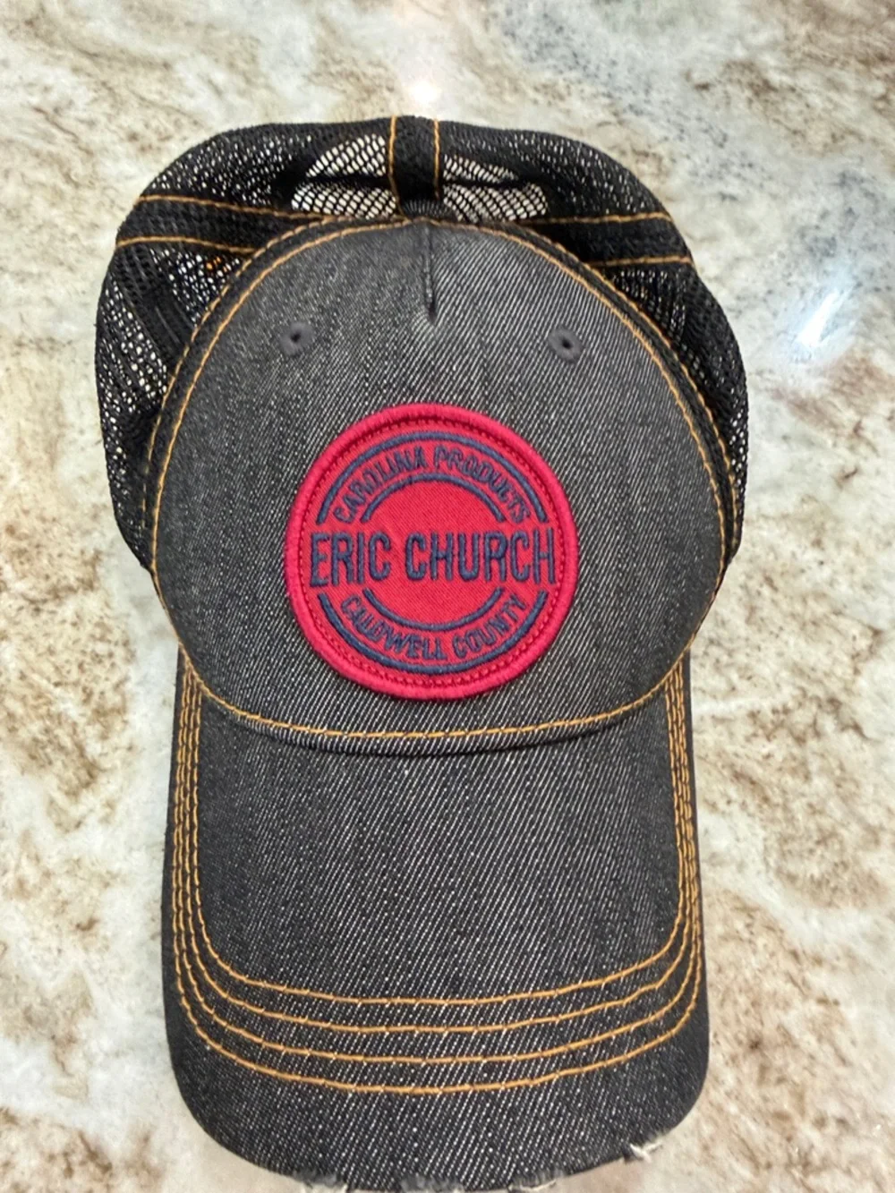 Eric Church Black Denim Trucker Hat with Red Patch - Picture 1 of 3